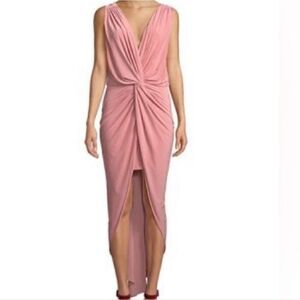 Misa Los Angeles Sleeveless V-Neck Party Bridesmaid High Low Formal Dress Pink